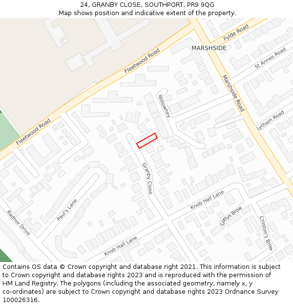 24, GRANBY CLOSE, SOUTHPORT, PR9 9QG: Location map and indicative extent of plot