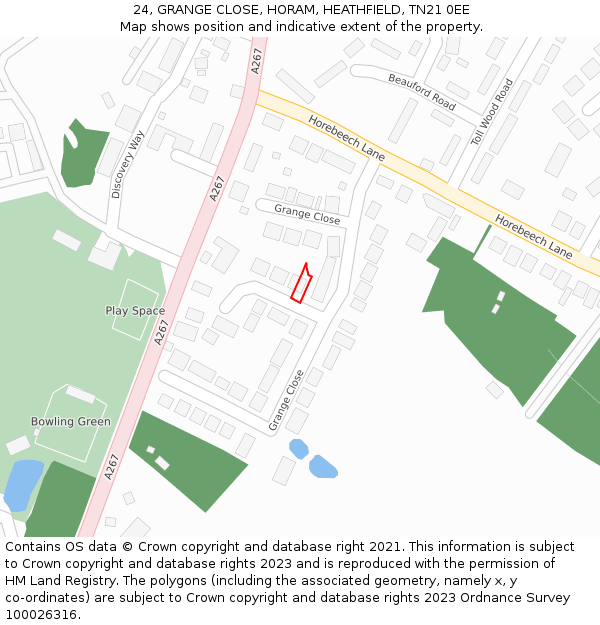 24, GRANGE CLOSE, HORAM, HEATHFIELD, TN21 0EE: Location map and indicative extent of plot