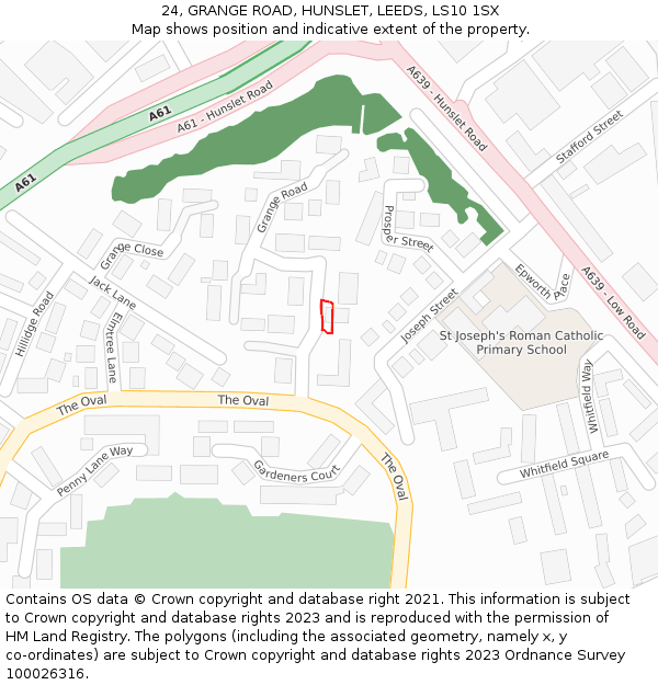 24, GRANGE ROAD, HUNSLET, LEEDS, LS10 1SX: Location map and indicative extent of plot
