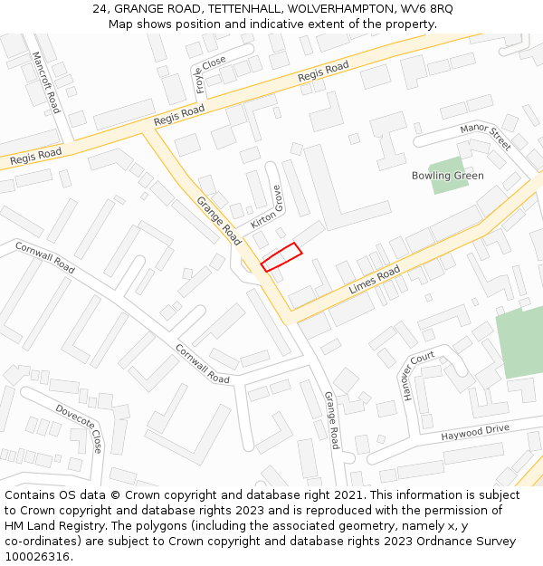 24, GRANGE ROAD, TETTENHALL, WOLVERHAMPTON, WV6 8RQ: Location map and indicative extent of plot