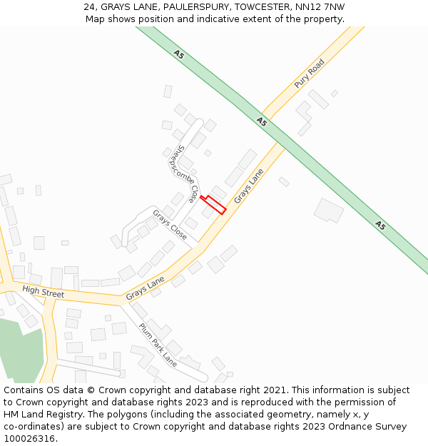 24, GRAYS LANE, PAULERSPURY, TOWCESTER, NN12 7NW: Location map and indicative extent of plot