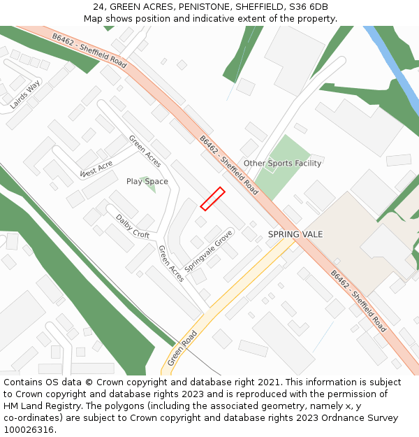 24, GREEN ACRES, PENISTONE, SHEFFIELD, S36 6DB: Location map and indicative extent of plot