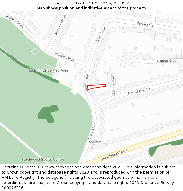 24, GREEN LANE, ST ALBANS, AL3 6EZ: Location map and indicative extent of plot