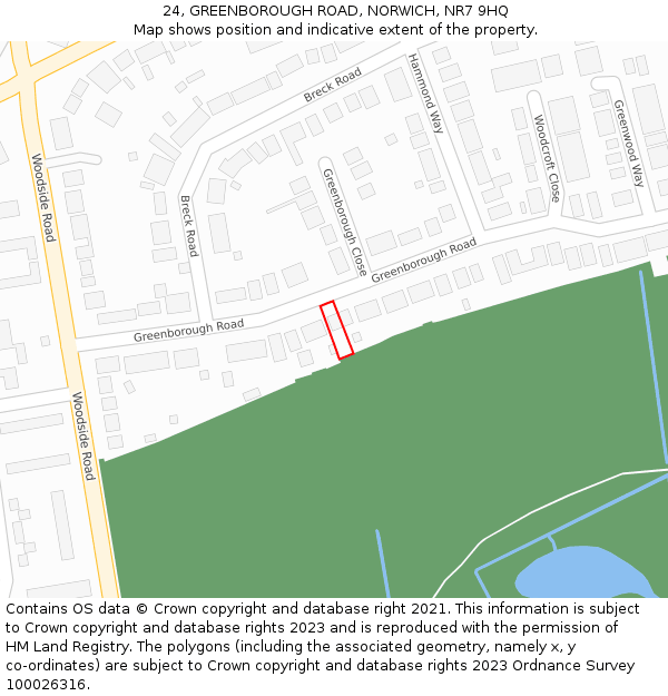 24, GREENBOROUGH ROAD, NORWICH, NR7 9HQ: Location map and indicative extent of plot