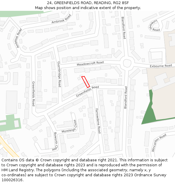 24, GREENFIELDS ROAD, READING, RG2 8SF: Location map and indicative extent of plot