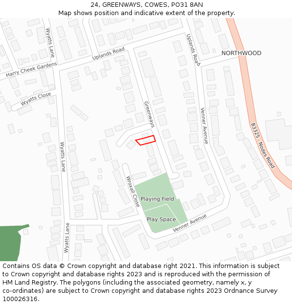 24, GREENWAYS, COWES, PO31 8AN: Location map and indicative extent of plot