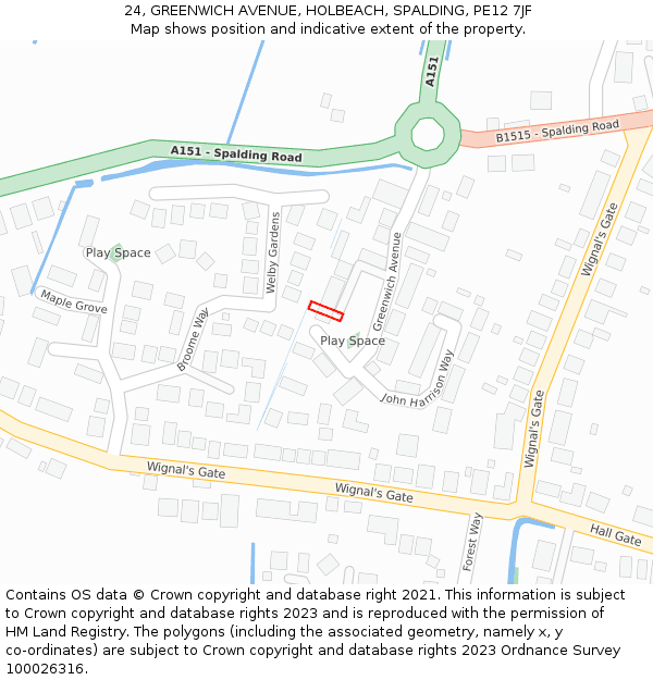 24, GREENWICH AVENUE, HOLBEACH, SPALDING, PE12 7JF: Location map and indicative extent of plot