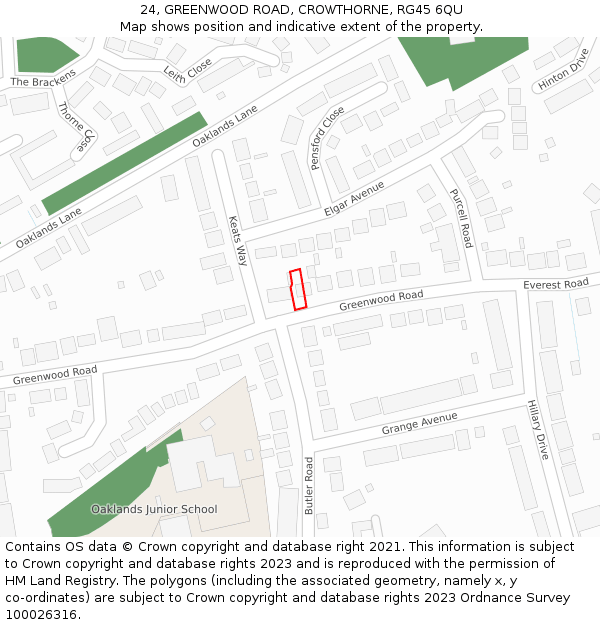 24, GREENWOOD ROAD, CROWTHORNE, RG45 6QU: Location map and indicative extent of plot
