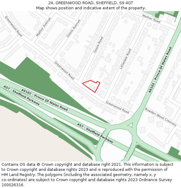 24, GREENWOOD ROAD, SHEFFIELD, S9 4GT: Location map and indicative extent of plot