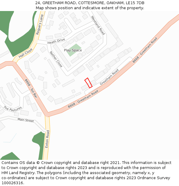 24, GREETHAM ROAD, COTTESMORE, OAKHAM, LE15 7DB: Location map and indicative extent of plot