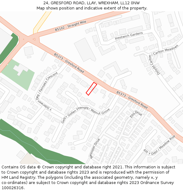 24, GRESFORD ROAD, LLAY, WREXHAM, LL12 0NW: Location map and indicative extent of plot