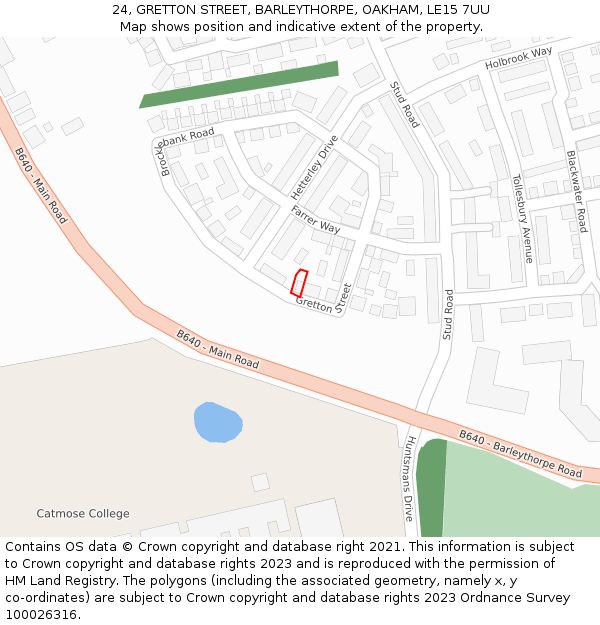 24, GRETTON STREET, BARLEYTHORPE, OAKHAM, LE15 7UU: Location map and indicative extent of plot