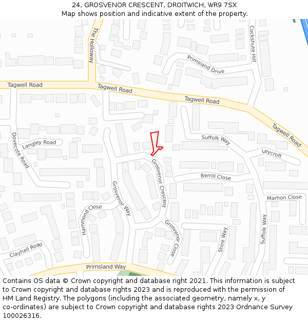 24, GROSVENOR CRESCENT, DROITWICH, WR9 7SX: Location map and indicative extent of plot