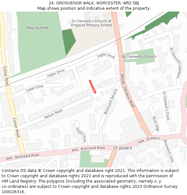 24, GROSVENOR WALK, WORCESTER, WR2 5BJ: Location map and indicative extent of plot