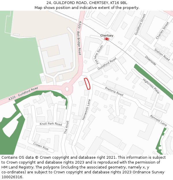 24, GUILDFORD ROAD, CHERTSEY, KT16 9BL: Location map and indicative extent of plot
