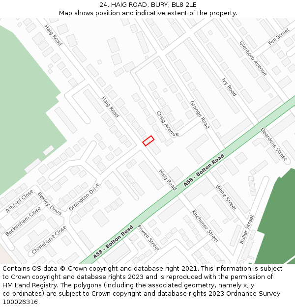 24, HAIG ROAD, BURY, BL8 2LE: Location map and indicative extent of plot