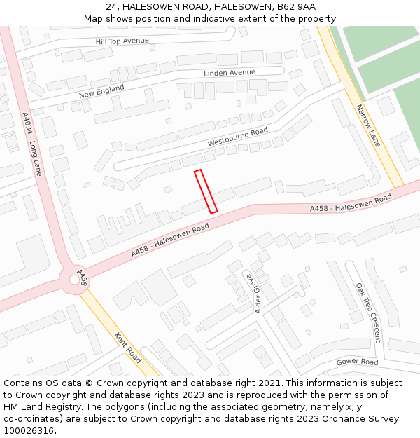24, HALESOWEN ROAD, HALESOWEN, B62 9AA: Location map and indicative extent of plot