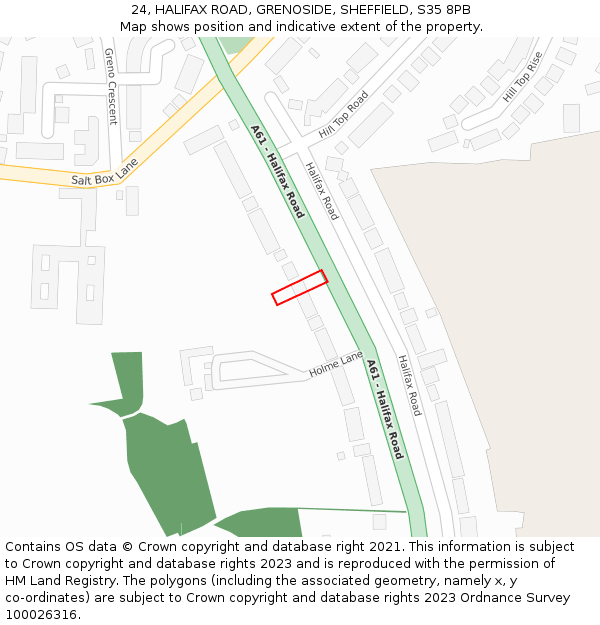 24, HALIFAX ROAD, GRENOSIDE, SHEFFIELD, S35 8PB: Location map and indicative extent of plot