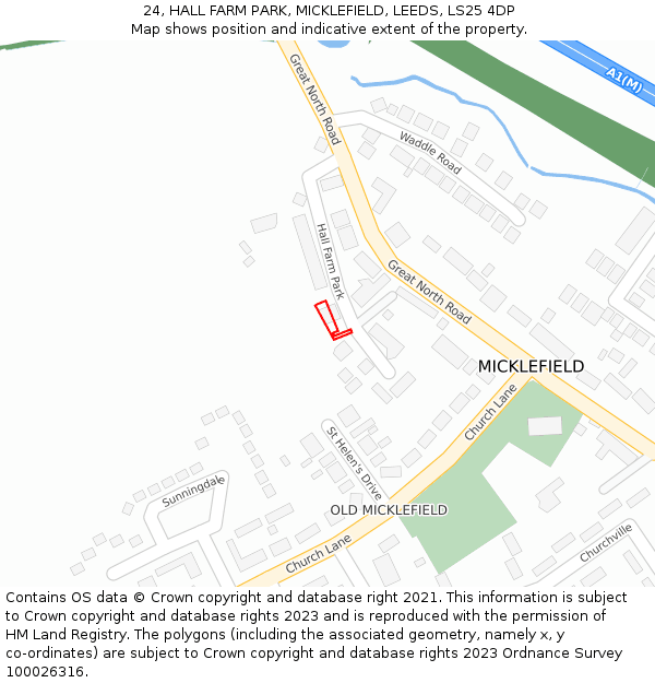 24, HALL FARM PARK, MICKLEFIELD, LEEDS, LS25 4DP: Location map and indicative extent of plot