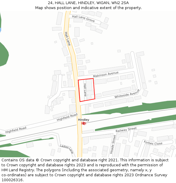 24, HALL LANE, HINDLEY, WIGAN, WN2 2SA: Location map and indicative extent of plot