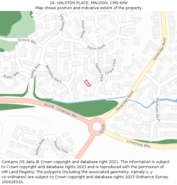 24, HALSTON PLACE, MALDON, CM9 6XW: Location map and indicative extent of plot