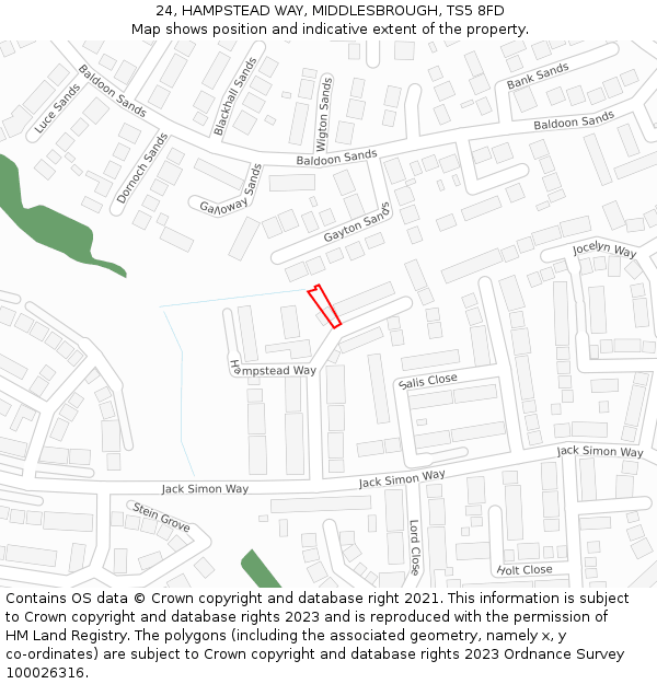 24, HAMPSTEAD WAY, MIDDLESBROUGH, TS5 8FD: Location map and indicative extent of plot