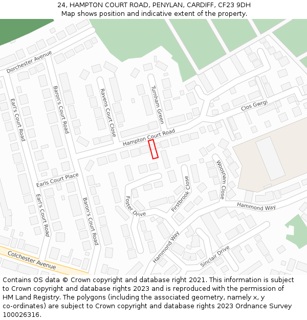 24, HAMPTON COURT ROAD, PENYLAN, CARDIFF, CF23 9DH: Location map and indicative extent of plot