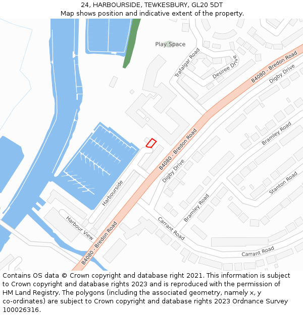 24, HARBOURSIDE, TEWKESBURY, GL20 5DT: Location map and indicative extent of plot