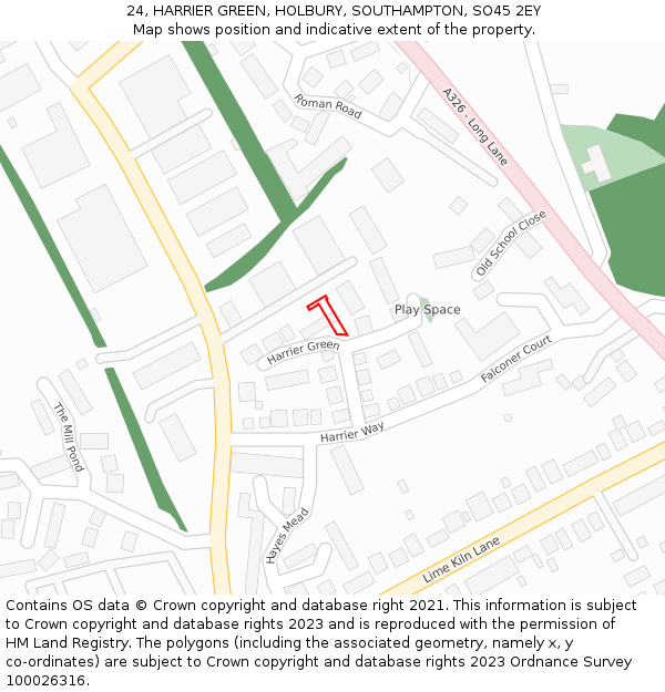 24, HARRIER GREEN, HOLBURY, SOUTHAMPTON, SO45 2EY: Location map and indicative extent of plot