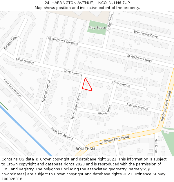 24, HARRINGTON AVENUE, LINCOLN, LN6 7UP: Location map and indicative extent of plot