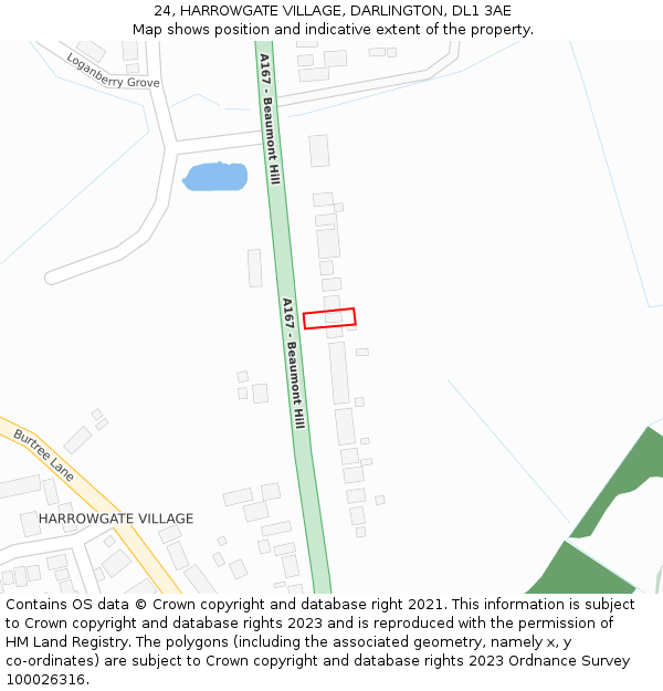 24, HARROWGATE VILLAGE, DARLINGTON, DL1 3AE: Location map and indicative extent of plot