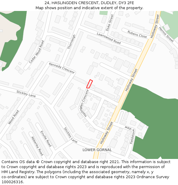 24, HASLINGDEN CRESCENT, DUDLEY, DY3 2FE: Location map and indicative extent of plot