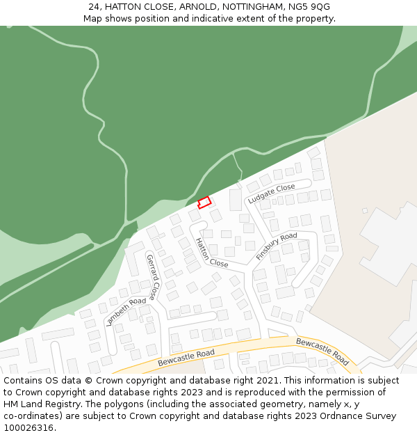 24, HATTON CLOSE, ARNOLD, NOTTINGHAM, NG5 9QG: Location map and indicative extent of plot