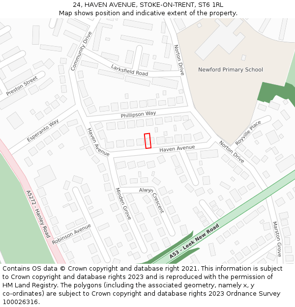 24, HAVEN AVENUE, STOKE-ON-TRENT, ST6 1RL: Location map and indicative extent of plot