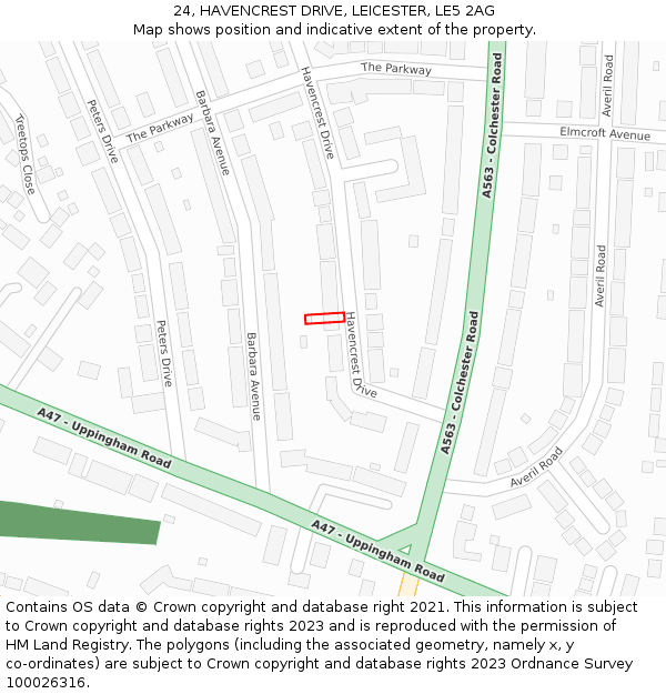 24, HAVENCREST DRIVE, LEICESTER, LE5 2AG: Location map and indicative extent of plot