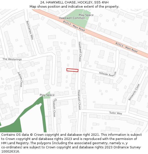 24, HAWKWELL CHASE, HOCKLEY, SS5 4NH: Location map and indicative extent of plot