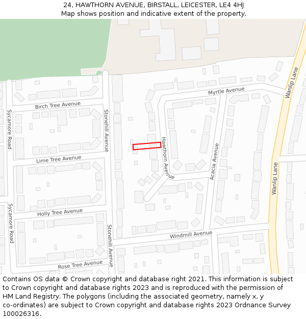24, HAWTHORN AVENUE, BIRSTALL, LEICESTER, LE4 4HJ: Location map and indicative extent of plot