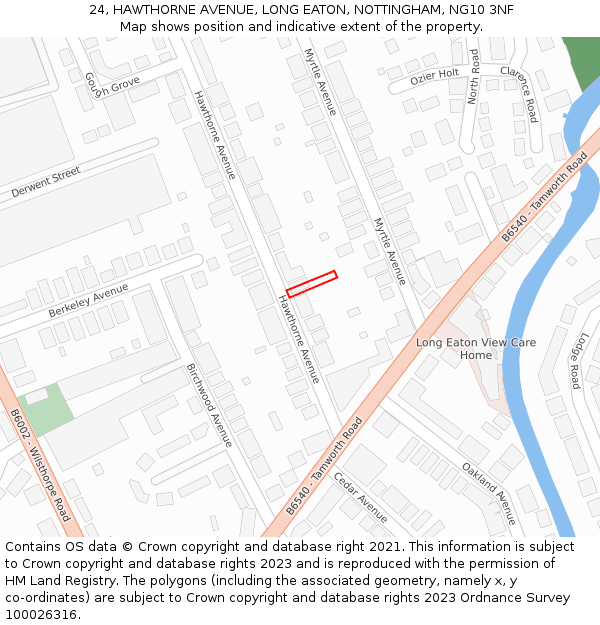 24, HAWTHORNE AVENUE, LONG EATON, NOTTINGHAM, NG10 3NF: Location map and indicative extent of plot