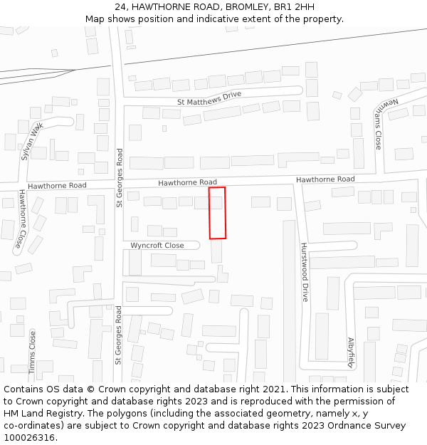 24, HAWTHORNE ROAD, BROMLEY, BR1 2HH: Location map and indicative extent of plot