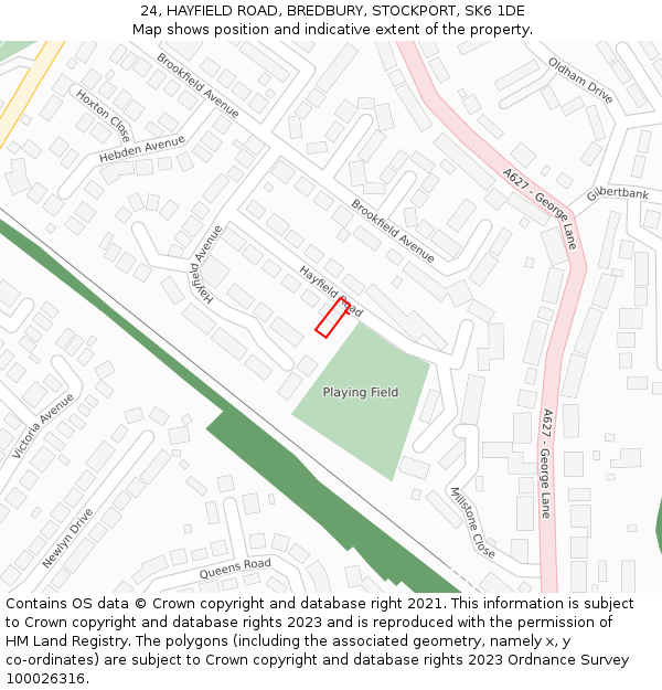 24, HAYFIELD ROAD, BREDBURY, STOCKPORT, SK6 1DE: Location map and indicative extent of plot