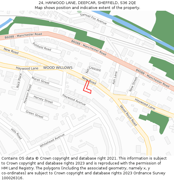 24, HAYWOOD LANE, DEEPCAR, SHEFFIELD, S36 2QE: Location map and indicative extent of plot