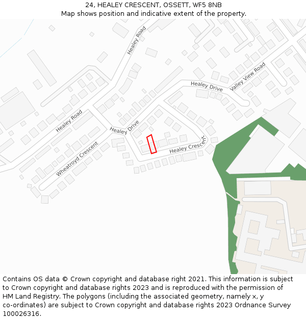 24, HEALEY CRESCENT, OSSETT, WF5 8NB: Location map and indicative extent of plot