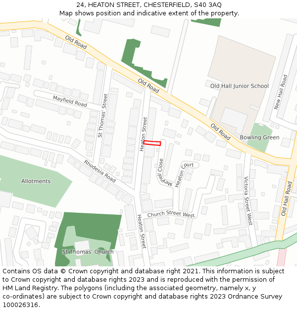 24, HEATON STREET, CHESTERFIELD, S40 3AQ: Location map and indicative extent of plot