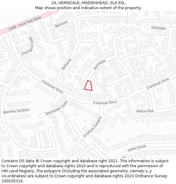 24, HEMSDALE, MAIDENHEAD, SL6 6SL: Location map and indicative extent of plot