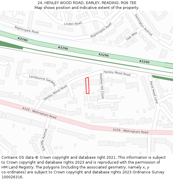 24, HENLEY WOOD ROAD, EARLEY, READING, RG6 7EE: Location map and indicative extent of plot