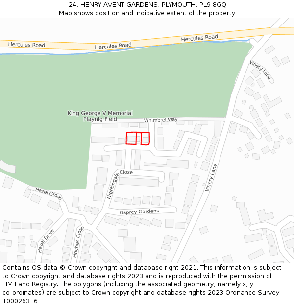 24, HENRY AVENT GARDENS, PLYMOUTH, PL9 8GQ: Location map and indicative extent of plot