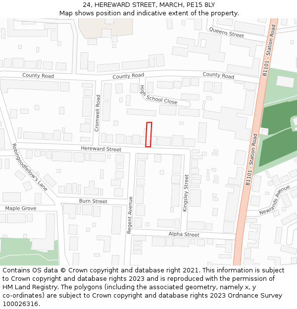 24, HEREWARD STREET, MARCH, PE15 8LY: Location map and indicative extent of plot