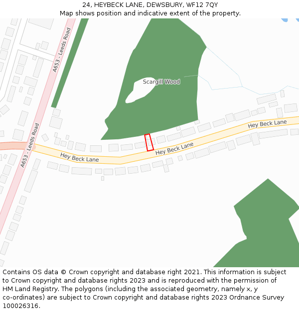 24, HEYBECK LANE, DEWSBURY, WF12 7QY: Location map and indicative extent of plot