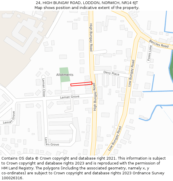 24, HIGH BUNGAY ROAD, LODDON, NORWICH, NR14 6JT: Location map and indicative extent of plot