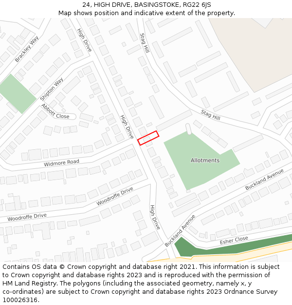 24, HIGH DRIVE, BASINGSTOKE, RG22 6JS: Location map and indicative extent of plot